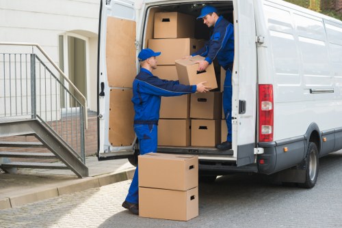 House moving team preparing removals in Hackney Marshes